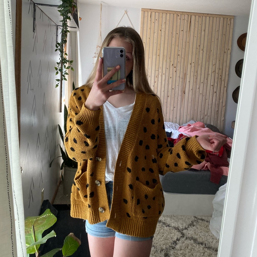 Madewell Mustard Yellow Cardigan w/Black dots NWOT - Picture 10 of 12